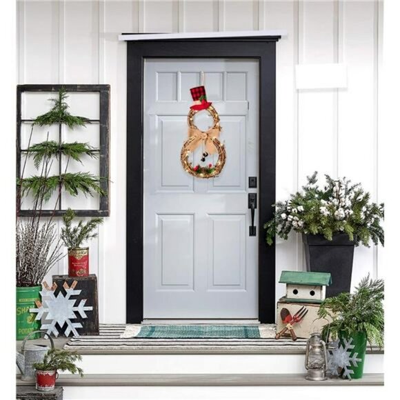 16 x 8 Inch Lighted Christmas Wreath Decoration, Grapevine Wreath with Hat & Bow - Picture 4 of 7